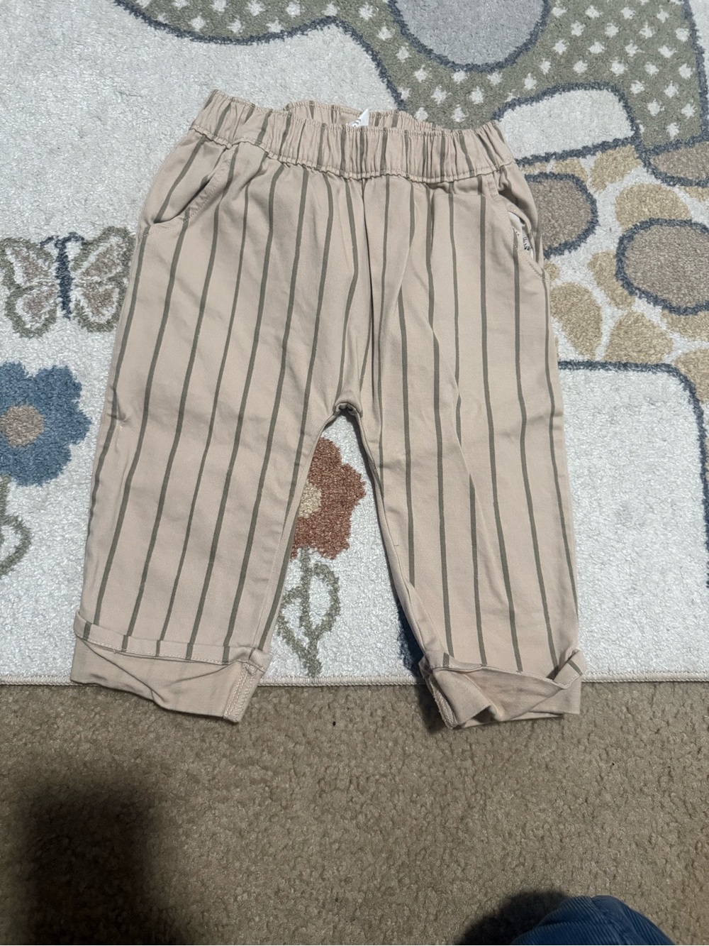 Unbranded Kids Beige Pinstripe Elastic-Waist Casual Pants